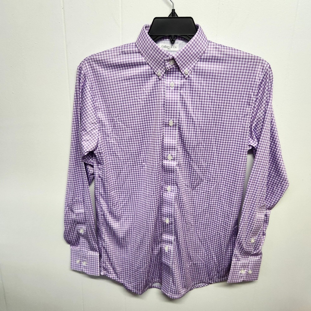 Collars & Co Shirt Mens Small Purple White Gingham Dress Button Down Long Sleeve